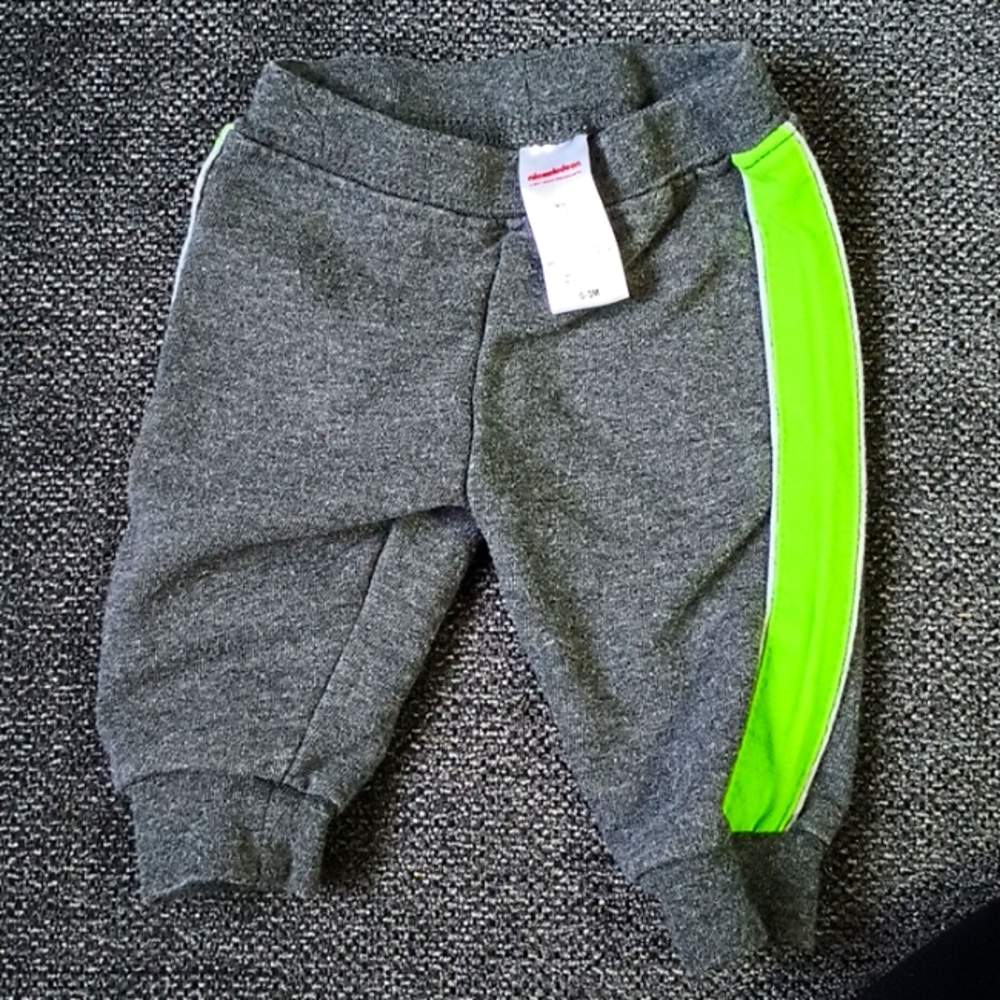 Soft cotton pull up  jogger pants with green stripe down sides